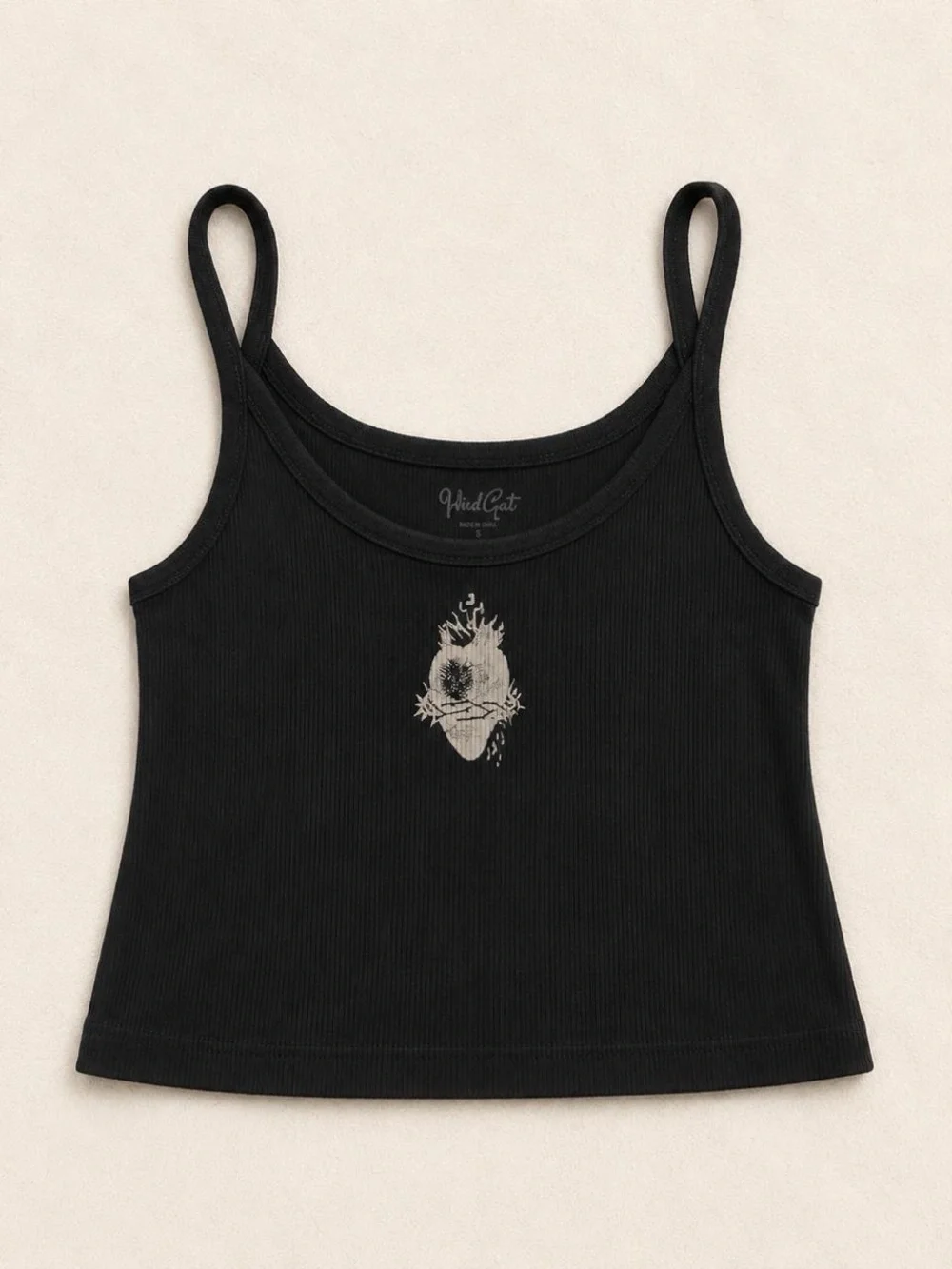John Galt Heart Black Ribbed Graphic Cami Tank Top